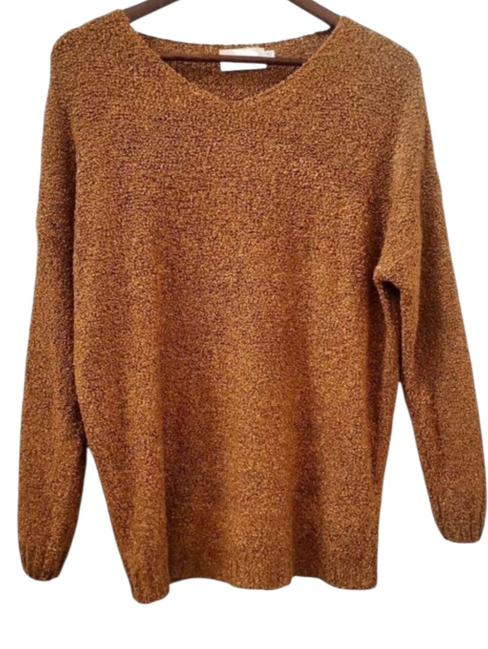 Dreamers Chunky Knit Fuzzy Sweater Size S Mustard Gold V-Neck Slouchy Womens